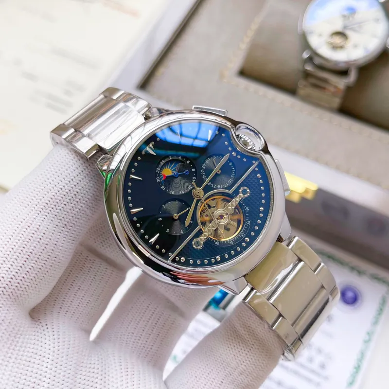 Novos homens e mulheres designer relógios balão azul aço inoxidável relógio mecânico automático tamanho 42mm moda casal movimento relógio presentes de luxo