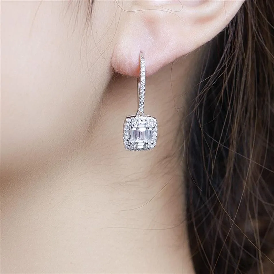 Lady's Classic solid 925 Sterling Silver Earrings Square Put together SONA Diamond Earrings Wedding Jewelry for Women Gift gi177D