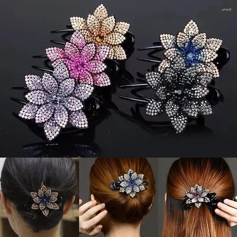 Coix de cheveux luxueux en strass élégants Lotus Flower Women Vintage Hairpins Fashion Bijoux Coil Up Accessories