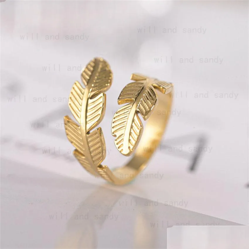 Band Rings Stainless Steel Angel Wing Feather Ring Band Adjustable Wrap Hip Hop Rings For Women Men Fashion Fine Jewelry Wi Dhgarden Dhyua