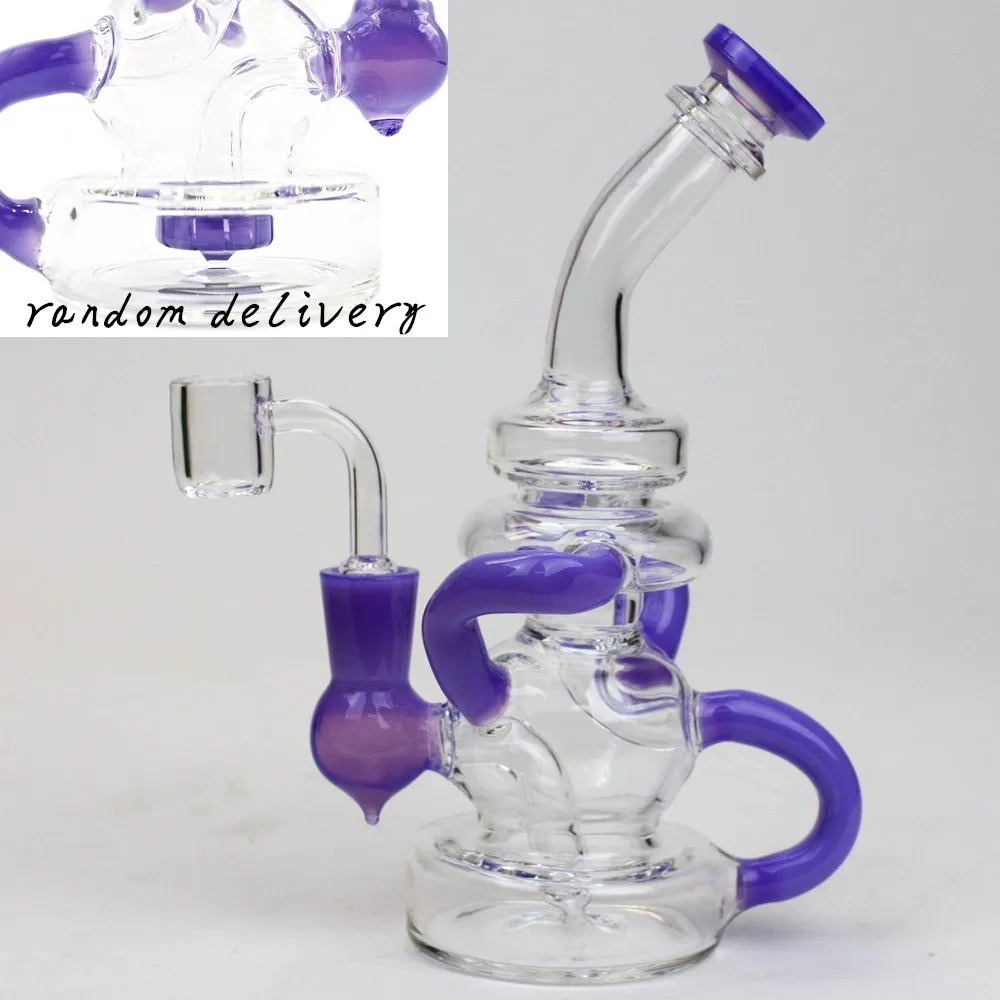 Großhandel Recycler Bohrinsel Hitman Mini Liquid Glass Bong Hookahs mit Cermaic Nail Case Bubber Wasserpfeife 8 Zoll 14 mm Schüssel rosa grün lila