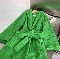 Luxury Cotton Robes Sleepwear Womens Autumn Winter Warm Dressing Gown Towel Jacquard Design V Neck Bathrobe New Arrived Trendy Green Bath