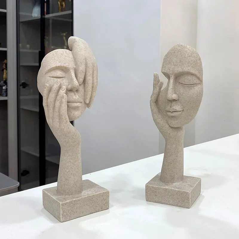 25cm Resin Sandstone Abstract Mask Figurines Nordic Human Face Statue Home Office Living Room Tabletop Decor Objects 231227