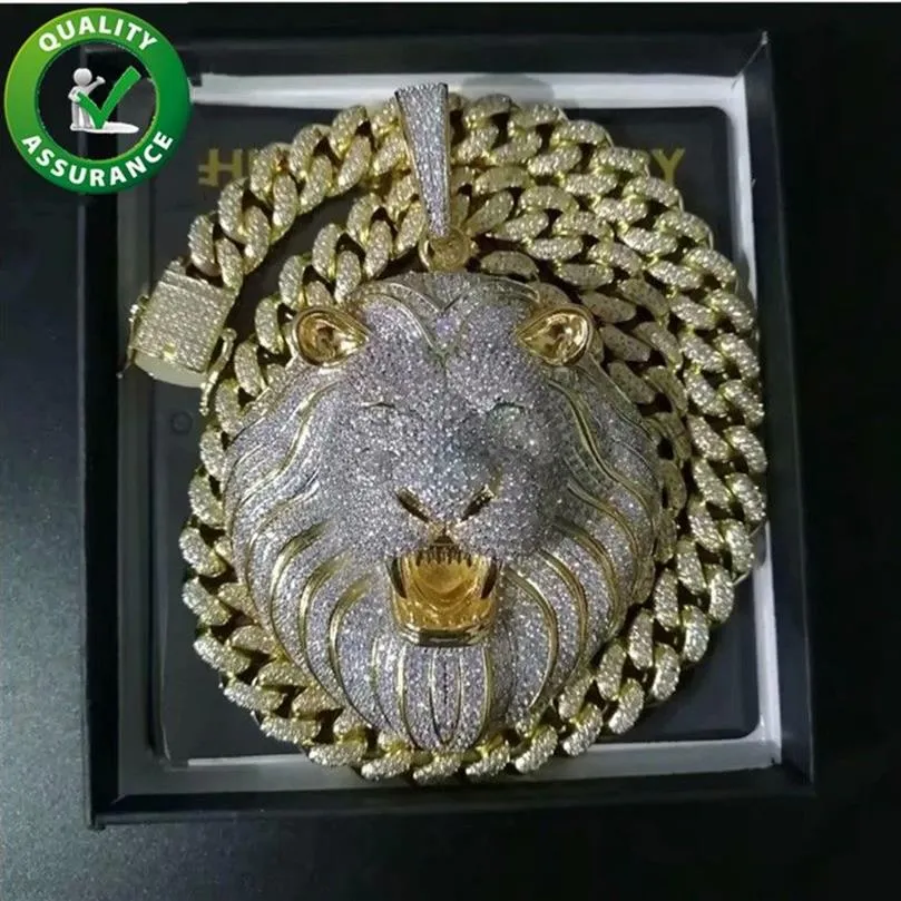 Eles pendentes de leão de luxo de Cadeia de Hip Hop Chain Pingente de luxo Jóias Hiphop Jóias de ouro 18K Pingents Pingents Diamond Cuban Lin343D