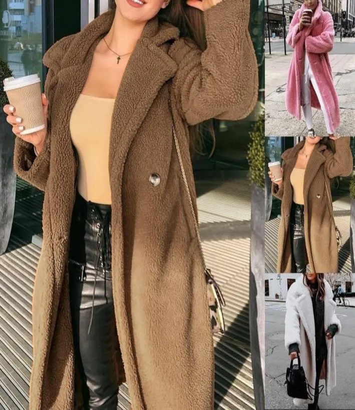 Rose Long ours en peluche veste manteau hiver 2020 épais chaud surdimensionné gros vêtements d'extérieur pardessus femmes fausse laine d'agneau manteaux de fourrure9934524