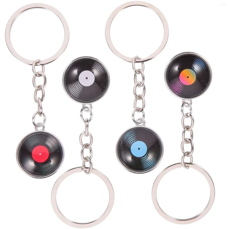 Keychains 4 PCS Record Key Chain Lightweight Keychain Creative Keyring Metal Gift Vinyl Records Ryggsäckhängen Ryggsäckar