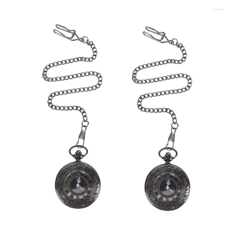 Pocket Watches 2X Vintage Steampunk Black Roman Numerals Necklace Quartz Pendant Watch Gift