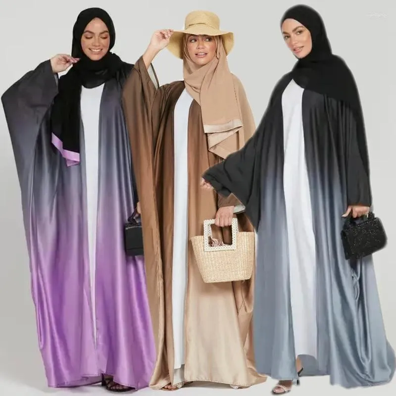 Ethnic Clothing Gradient Colors Cardigan Coat Middle East Mulim Islamic Bat Sleeve Abaya Kaftan Dubai Party Gown For Women S-2XL