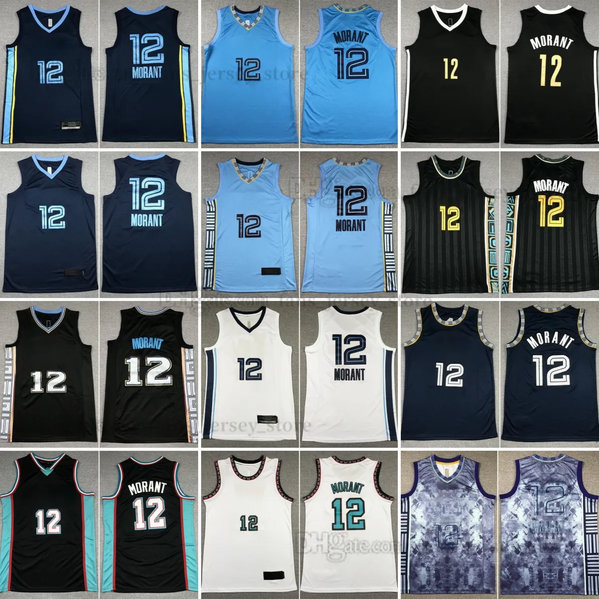 2023-24 New City Basketball Jerseys Ja 12 Morant Black Blue Stitched Jersey Men S-XXXL