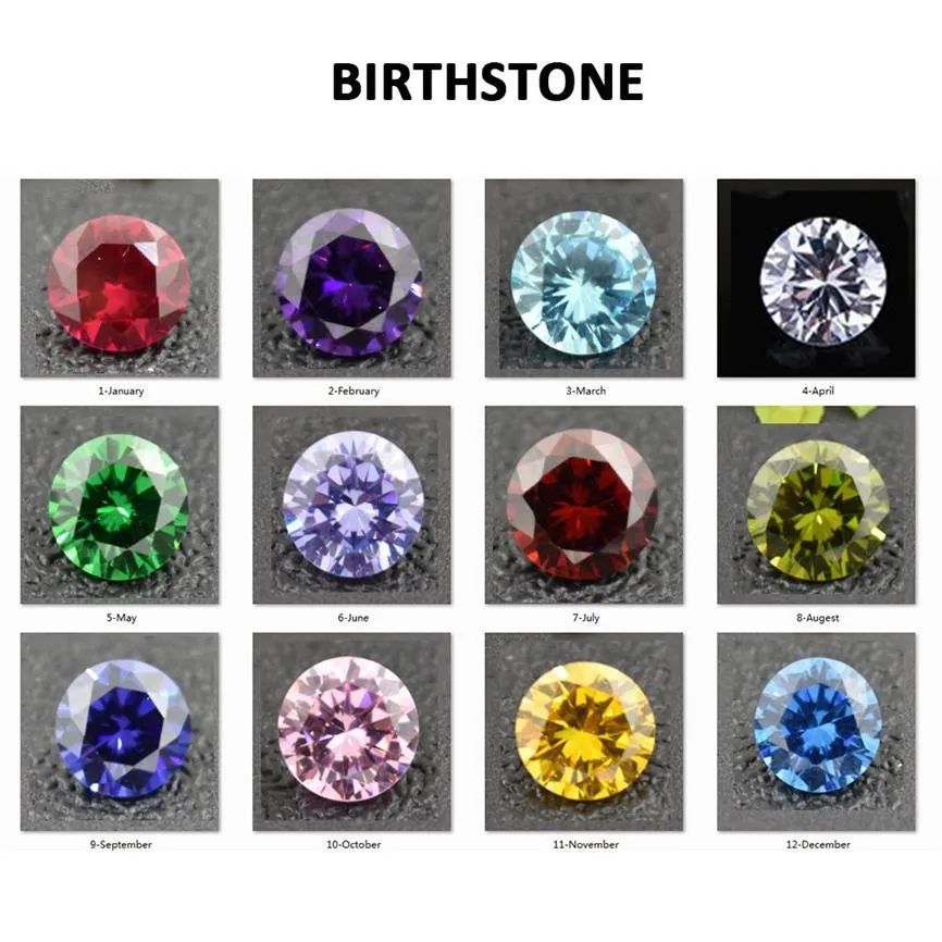 Cubic Zirconia Birthtones Round 5-10mm Jau till Dec Loose Stone For Jewelry Charms Locket 600 st Lot Mixed 12 Colors 50pcs P203J