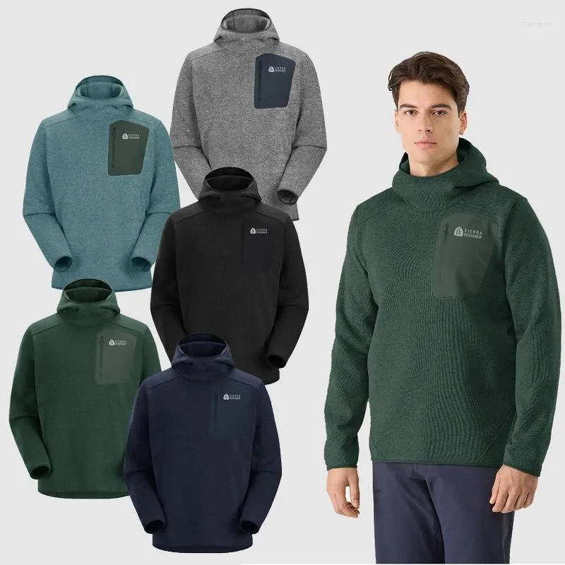 Camas de camisetas masculinas lã de lã ao ar livre de mangas compridas com capuz superior da mola/outono de escalada Sweeter Sweater Male Activewear