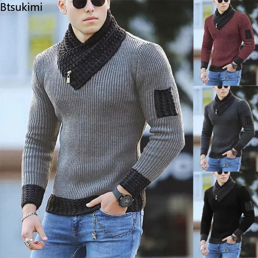 Осень-зима, мужской повседневный винтажный вязаный свитер, шерстяная водолазка, большие размеры, корейские мужские теплые хлопковые пуловеры, свитера 231228