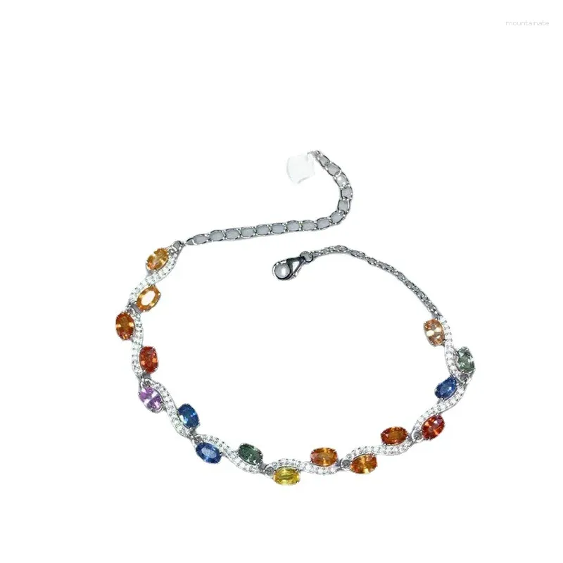 Link pulseiras turmalina natural prata esterlina pulseira 2 s genuíno multicolorido elegante estilo romântico s925 feminino noivado