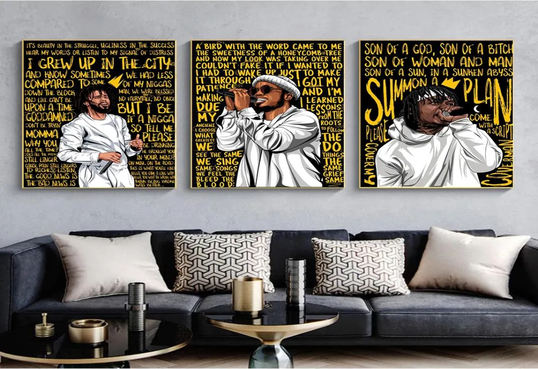 Rappers J Cole Anderson Paak Cantante musicale Stampe d'arte Su tela Pittura Moda Hip Hop Star Poster Camera da letto Soggiorno Parete Home Decor1239220