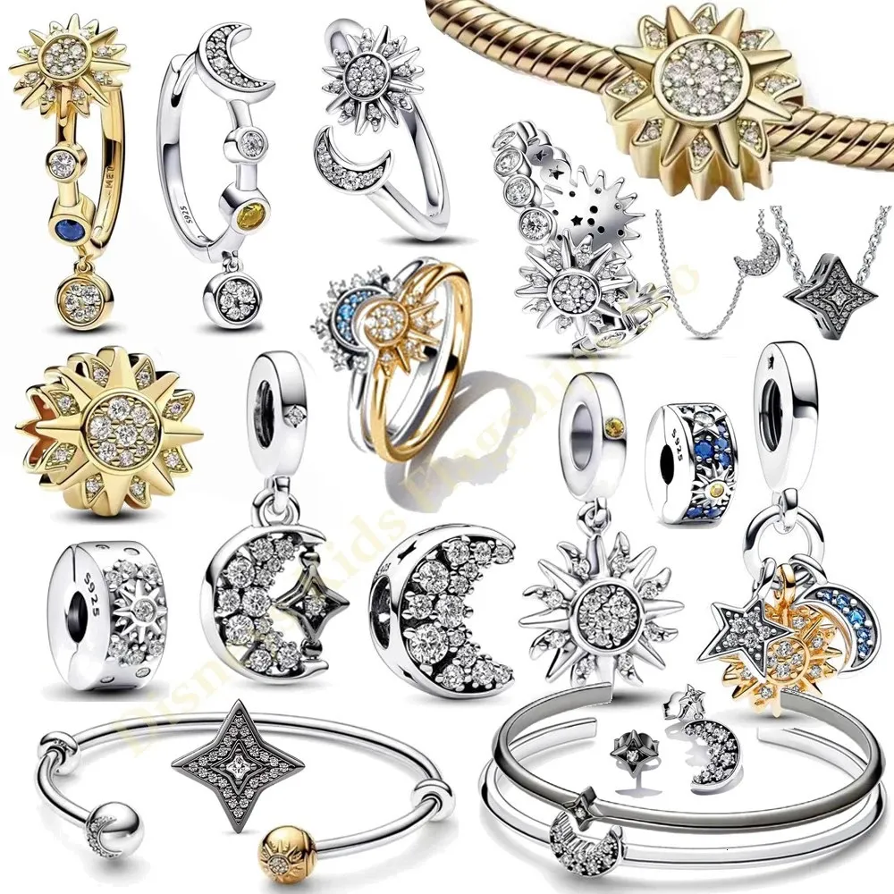 2023 In Sun Moon Star Pendant Charms Beads 925 Sterling Silver Fit Original Bracelet DIY Women Jewelry 231227