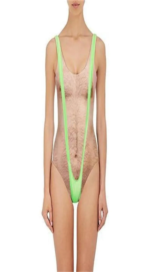 Printed Funny Borat One Piece Swimsuit Women Sexy Chest Hair Bathing Suit Summer Swimwear Joke Bather Noveltybeachwear4554483