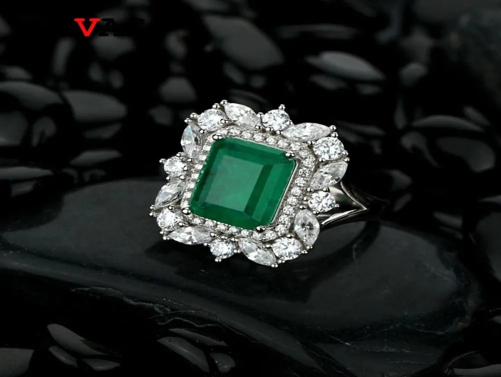 Oevas 100 925 Sterling Silver Synthesis Emerald Wedding Rings for Women Sparkling High Carbon Diamond Party Fine Jewelry Gift5827797