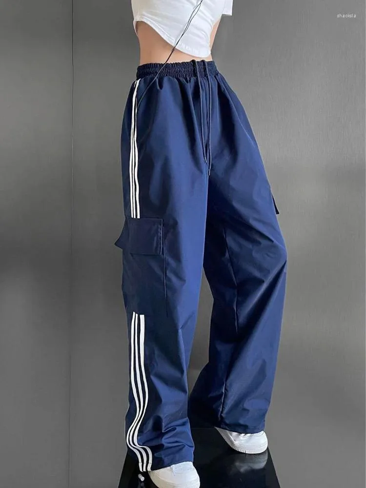 여자 바지 JMPES 스트라이프 패치 워크 여성화물 미국 스타일 패션 스트리트웨어 느슨한 넓은 다리 Y2K 여성 힙합 스웨트 팬츠