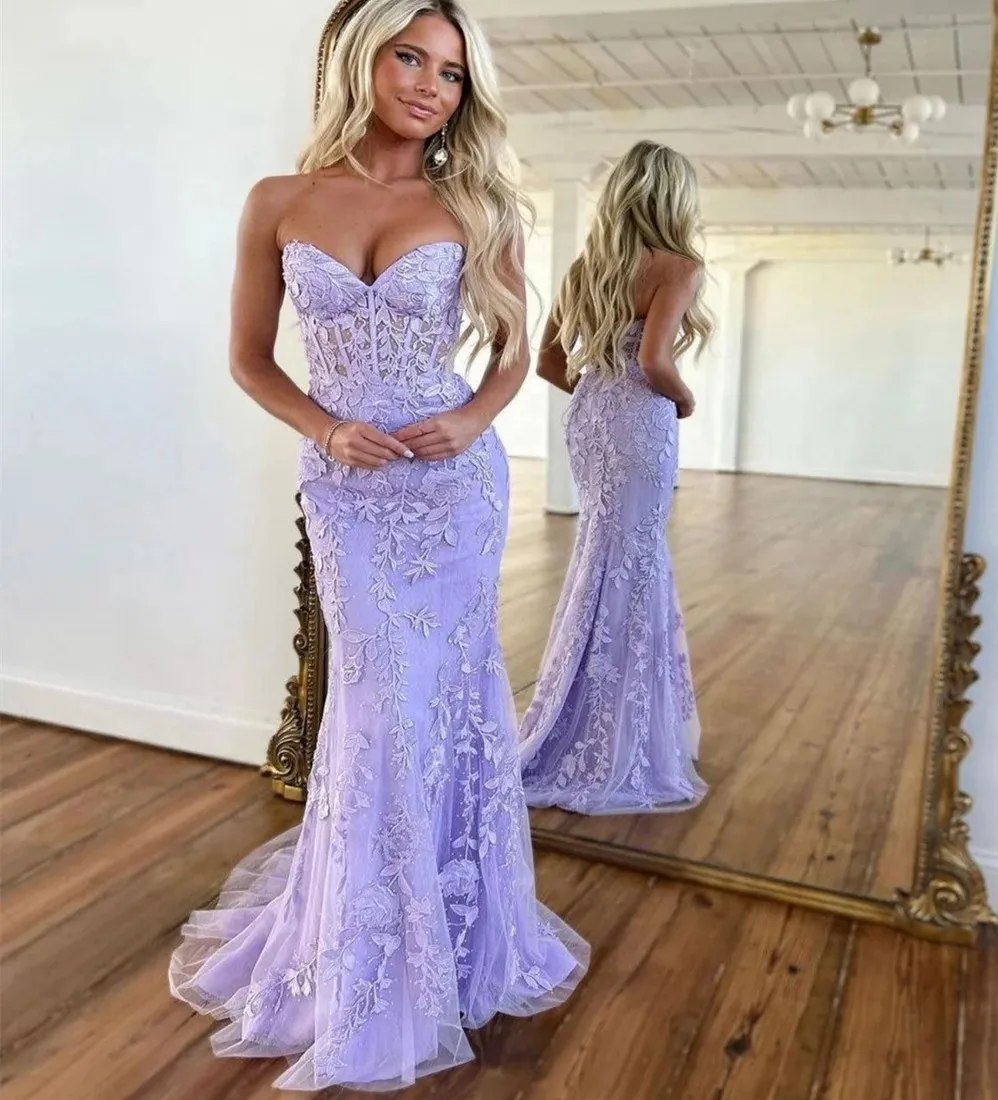 Charming Tulle Sequins Beaded Evening Dress Lilac Mermaid Prom Dress Y8224 main image 0