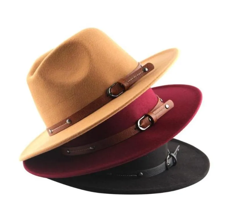 Stingy Brim Chapéus 2021 Clássico Britânico Fedora Hat Homens Mulheres Imitação De Lã Inverno Cor Sólida Senti Moda Jazz Chapeau Whole2601281