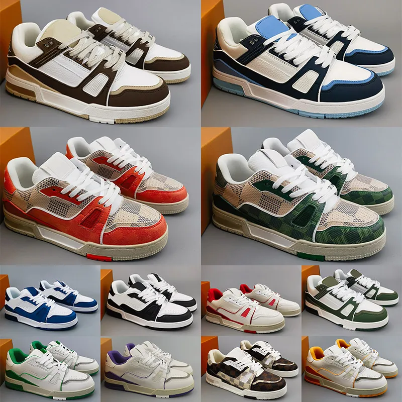 2024 Men de diseñador Sneaker Trainer Virgil Zapatos casuales de cuero de piel de becerro baja ABLOH NEGRO VERDE VERDE AZUL AZULA PLATAFORMA DE Mujeres al aire libre 36-45