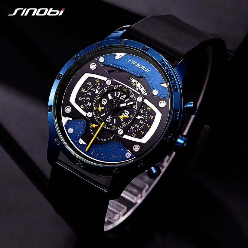 Sinobi Car Speed ​​Sports Męskie zegarki Creative Men's Na rękę Punk Waterproof Quartz Watch Wojsko Hombre Racing WATC235N
