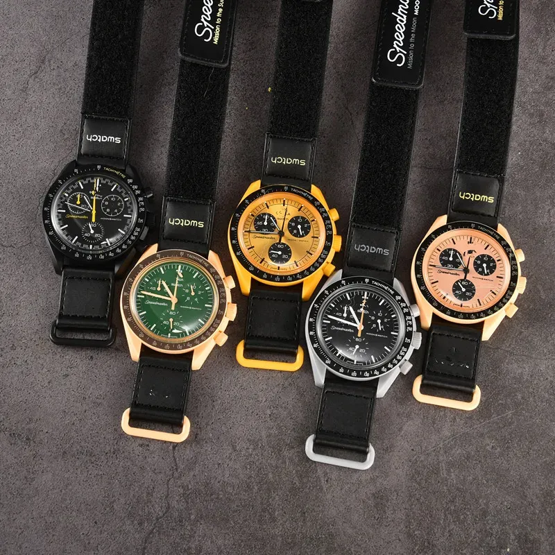 علبة الفولاذ المقاوم للصدأ Moonswatch Quarz Chronograph Mens Watch Mission to Mercury Nylon Luxury Watch James Montre de Luxe Limited Edition Mast310L