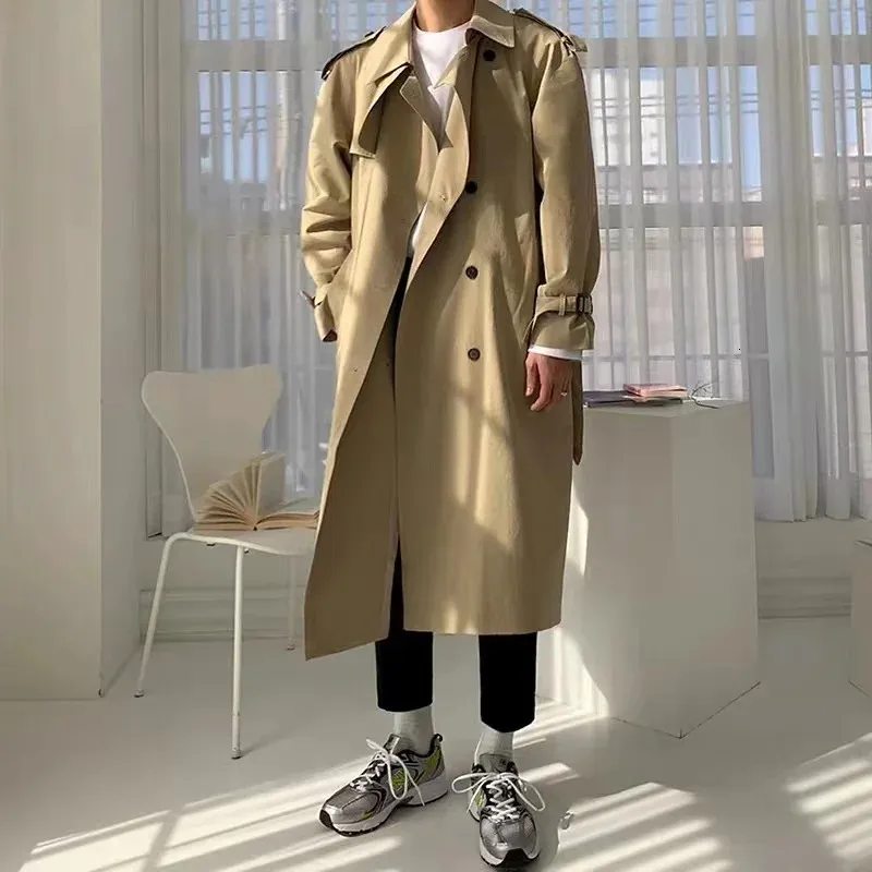 Mens khaki long coat deals