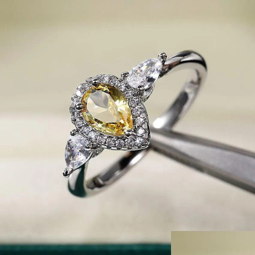 Pierścienie klastra kropla cyrkon diamentowy pierścionek klastrowy Kobiety Pierścionki zaręczynowe Pierścionki prezentowe moda biżuteria wola i upuszcza dhgarden dh43y