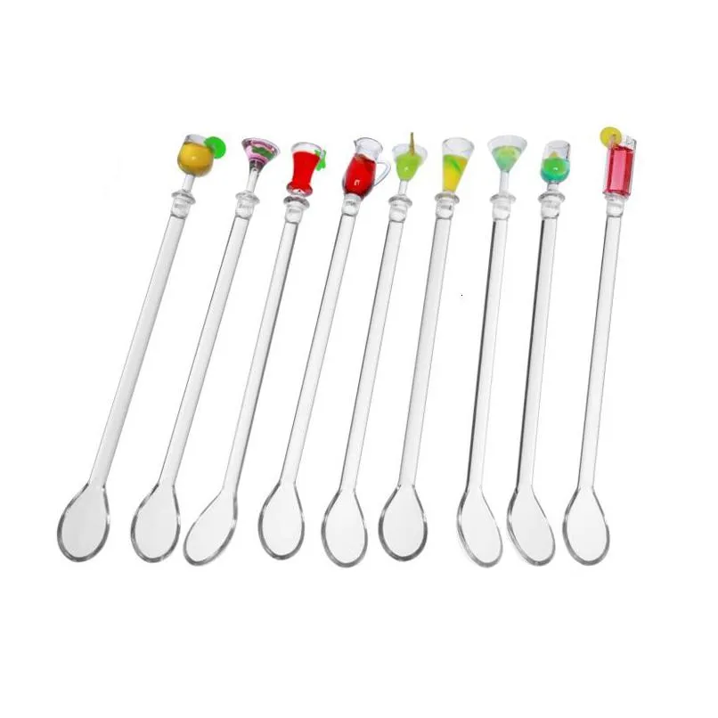 Bar Tools Cocktail plockar vinglasskonstissked Swizzle Stick Acrylic Strering Rod Fruit Juice Stirrers Mixing 10pClot 230612 Drop Dhdtr