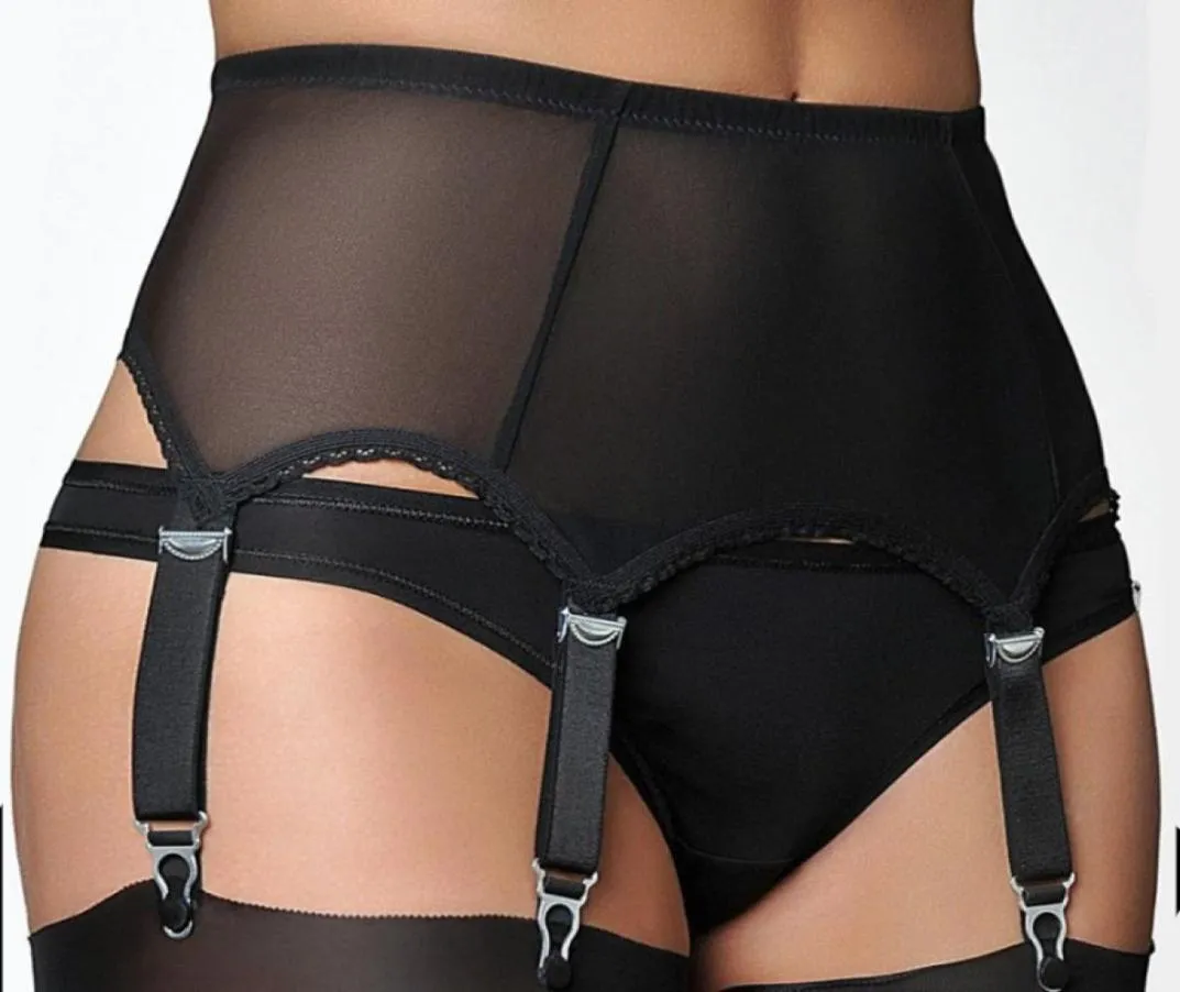 Sexy Women 6Metal Buckles Straps Mesh Garter Belt Lace Hem Lingerie Suspender Elastic Belt Pants SXXL No stockings Black Red W6632572