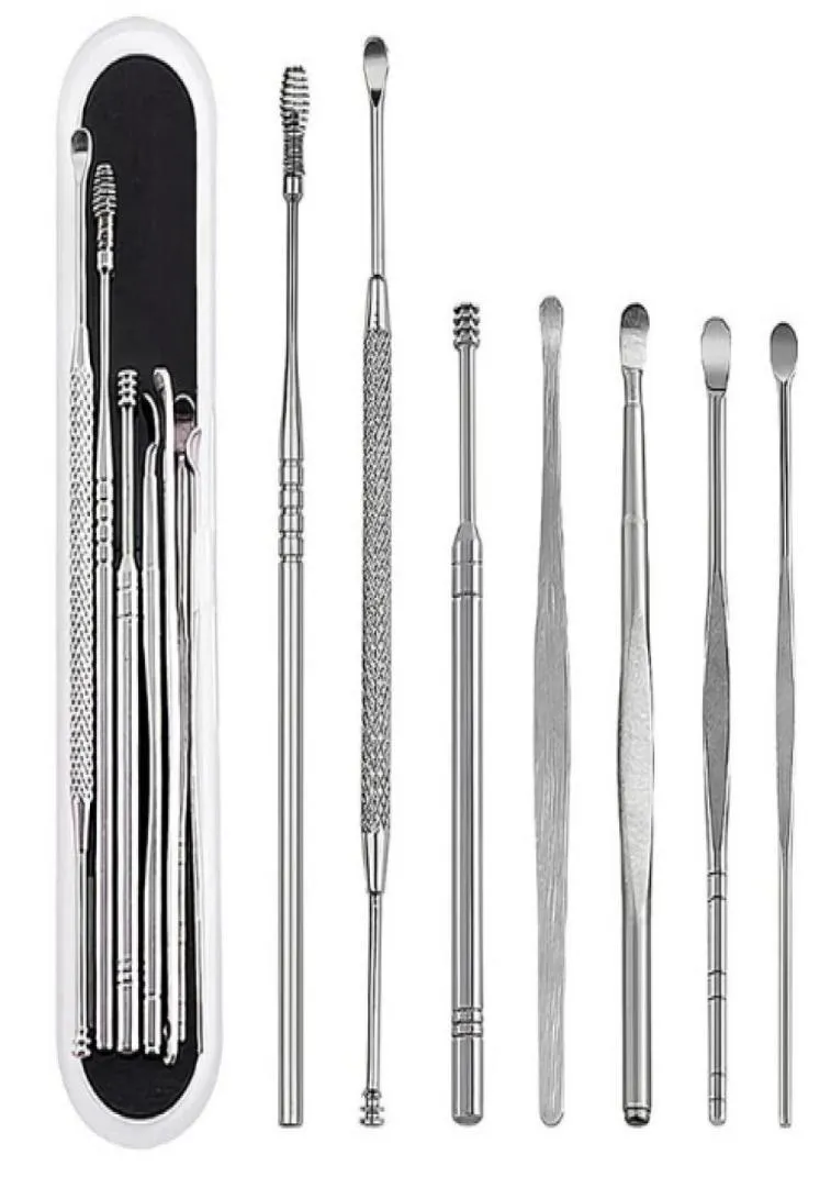 Ear Care Supply 7pcsset Wax Pickers Cleaner Stainless Steel Earpick Remover Curette Pick Spoon Epiwax5820296