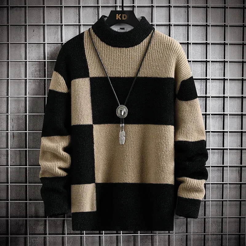 ブランド服暖かい秋の冬のセーターメンズカジュアルパッチワーク
