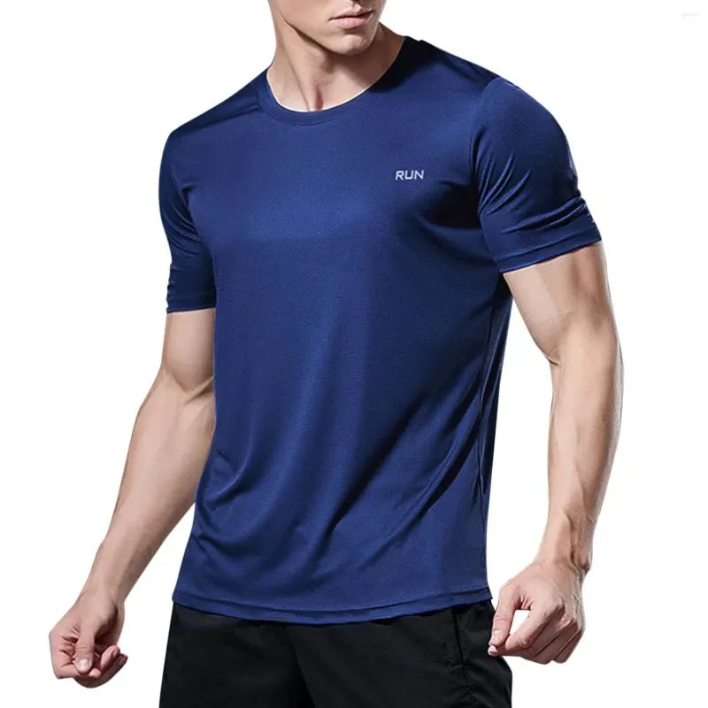 Men's T Shirts Sports Ice Silk Quick Drying Fitness Pullovers Male Breathable Athletic Tops Tees Blue Blouses Short Sleeve