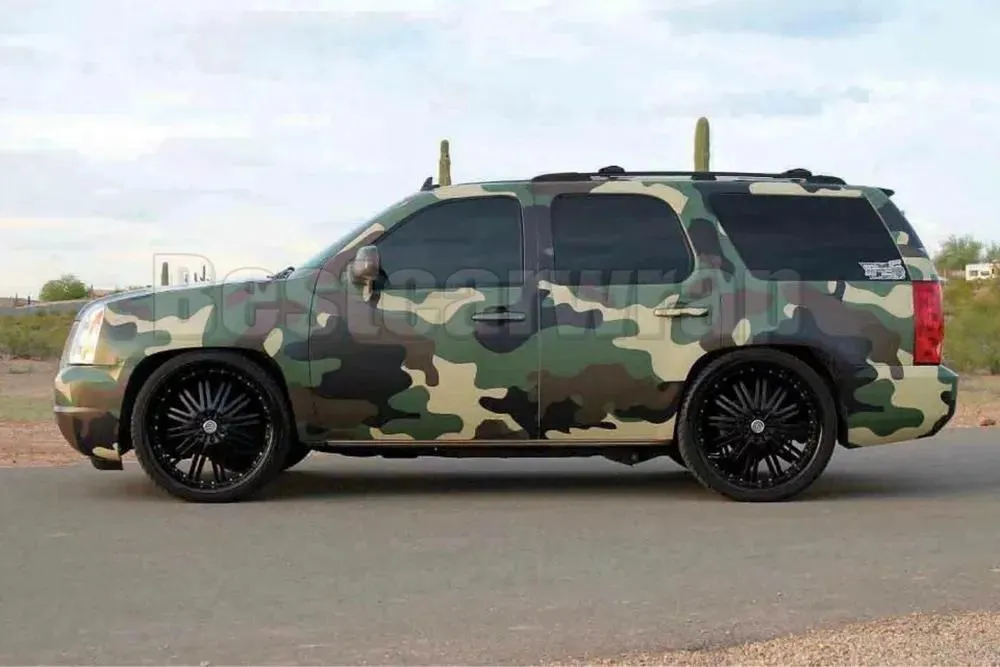 Klistermärken stor militärgrön camo vinyl för bil wrap med luftutsläpp / luftbubbla gratis camoufalge för lastbilbåtgrafik beläggning 1.52x30