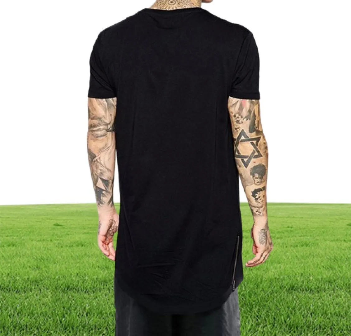 Nya klädhyra svarta lång t -shirt blixtlås hiphop långlinje extra lång längd toppar tee tshirts för män hög tshirt1161407