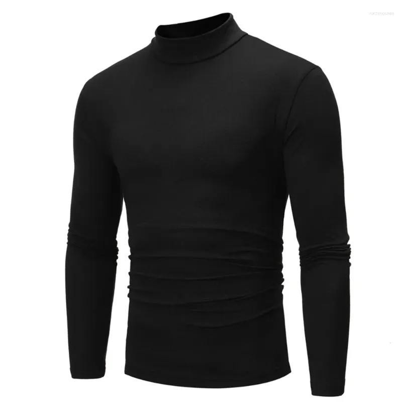 Heren T-shirts Hoge hals heren lange mouwen ondershirts Zwart herfst winter ondertop Basic Bodycon Fitness Pullover Office Shirt