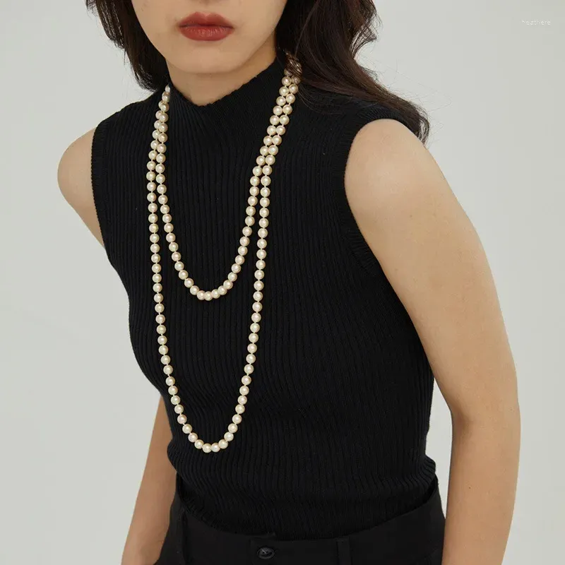 Halskette Ohrringe Set 2024 Elegantes Temperament Doppelte lange Perlenketten Frauen Luxusschmuckparty Geschenke für