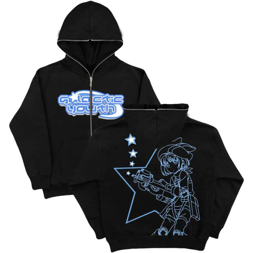Oversized impressão dos desenhos animados zip hoodie 2022 haruku casual gótico punk jaqueta y2k rua americana solta roupas vintage topos