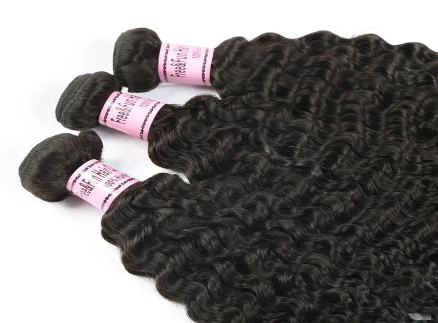 ブラジルの深い波の人間の髪の束生の未加工のインドの体の水エクステンションkinky curly wefts3201444