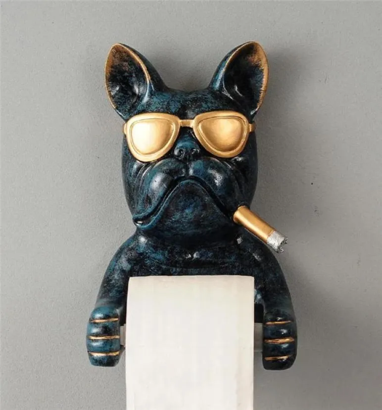 Tray Toilet Paper Holder Bulldog Resin Punch Hand Tissue Box Household Paper Towel Holder Reel Spool Device Dog Style 2206241585304