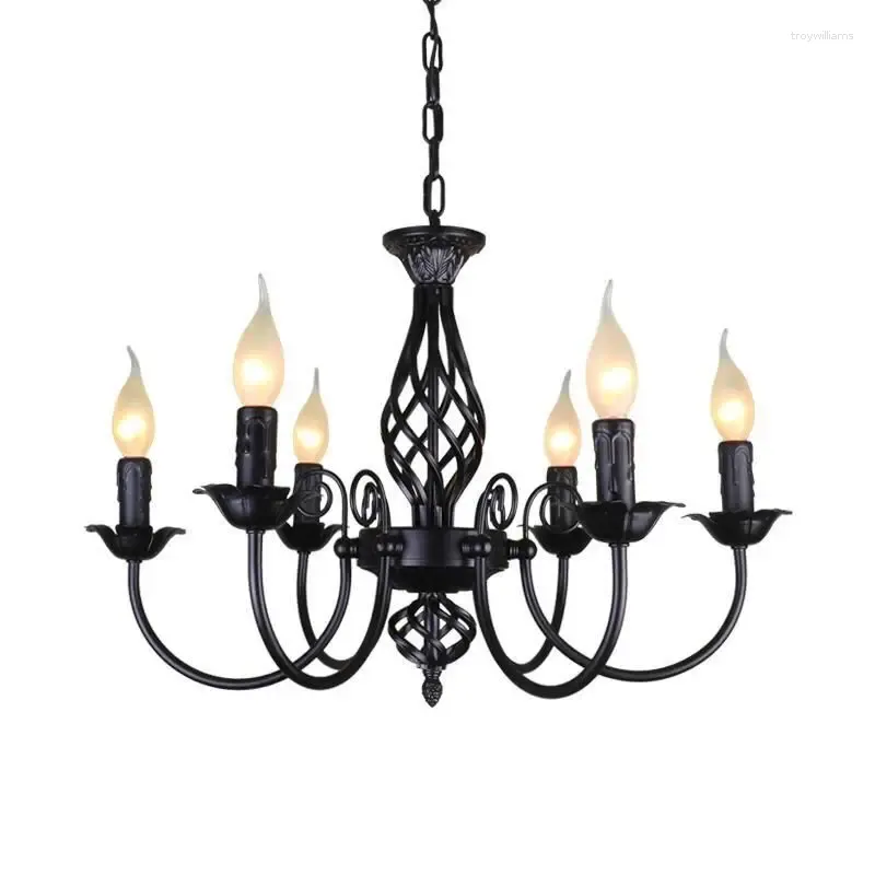 Lámparas colgantes luces de hierro europeo sala de estar retro retro negro adecuado e14 lámpara de iluminación de brillo