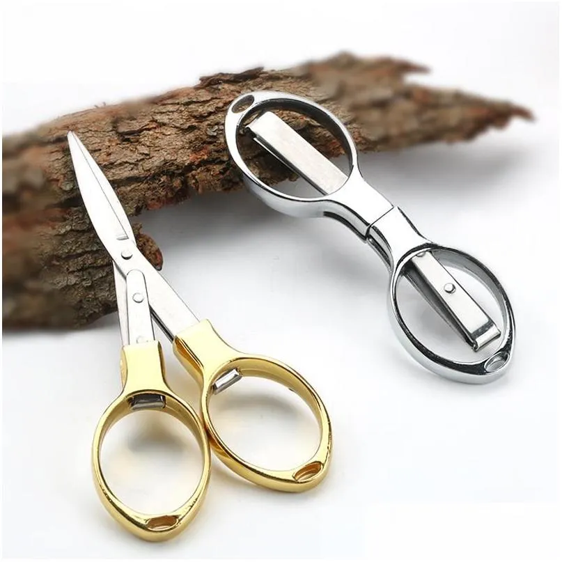 Kitchen Scissors Mtifunctional Folding Stainless Steel Fishing Scissors Travel Portable For Sewing Tools Gold Lx4788 Drop Delivery Hom Dhic7