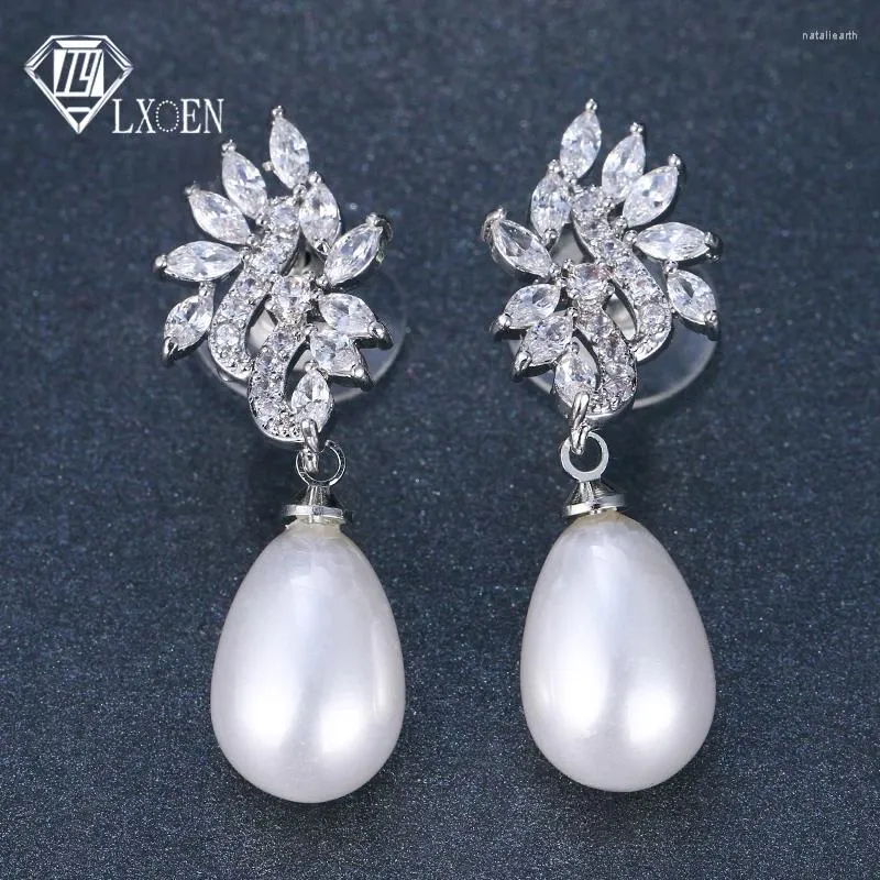 Boucles d'oreilles pendantes LXOEN luxe femmes perle forme de poire couleur argent boucles d'oreilles bijoux cadeaux pour la fête