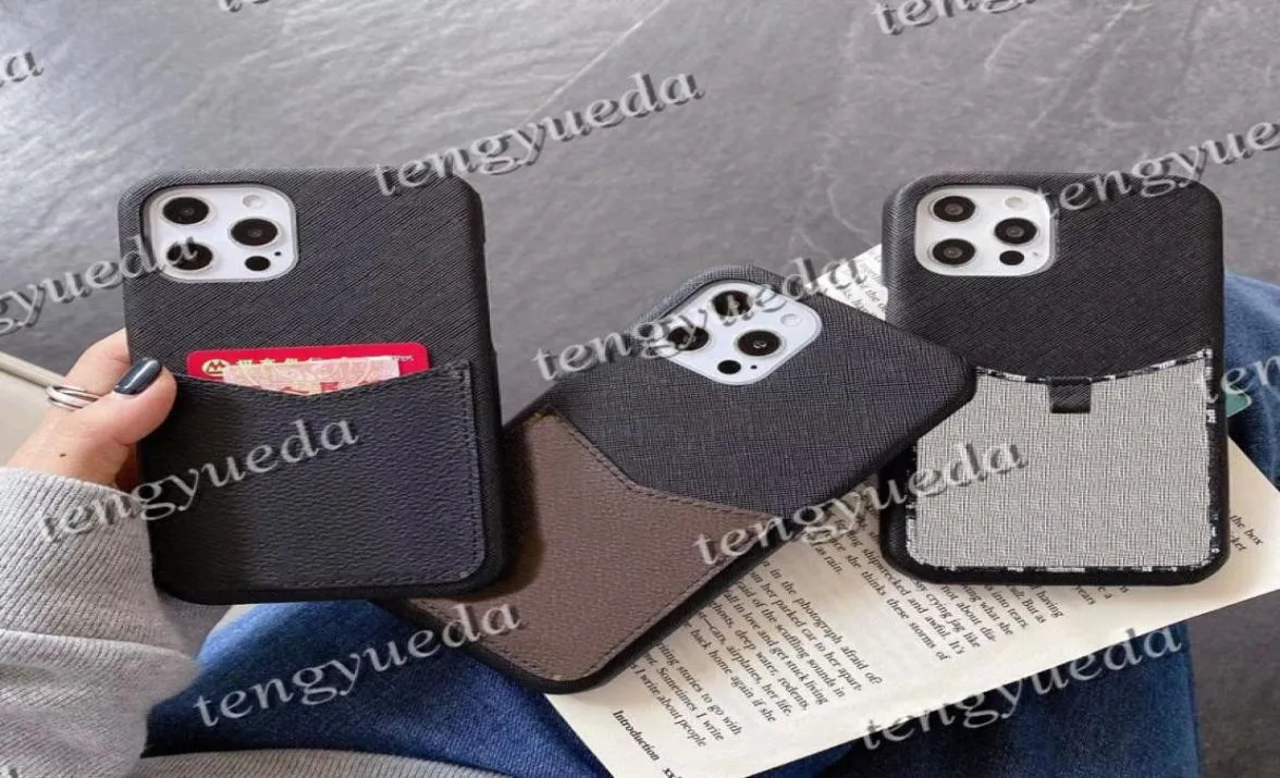 Cajas de teléfono de lujo de moda superior para iPhone 14 14PRO 14PLUS 11 12 13 PRO MAX XS XR XSMAX 7 8 PLUS Diseñador de bolsillo de tarjeta de cuero Cellp8900823