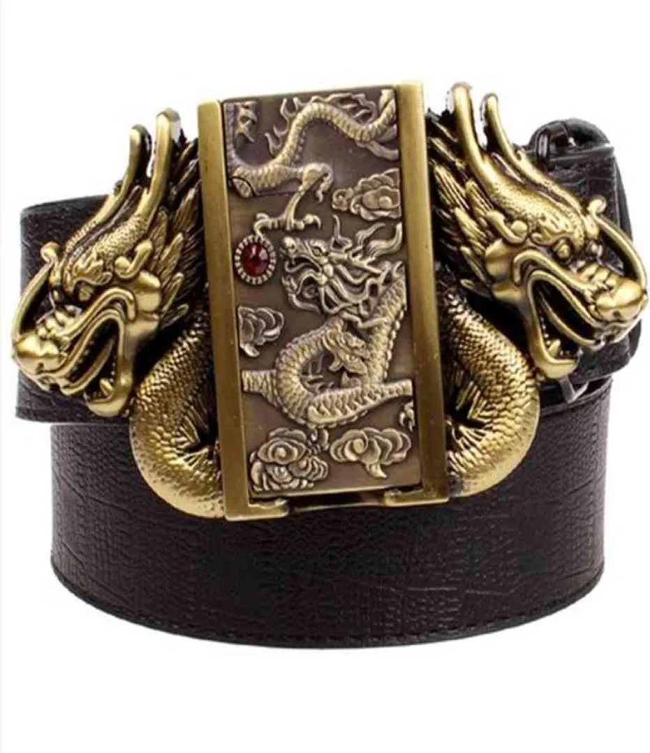Double Dragon genuine leather belt lighter metal plate buckle for Zippo trading company9591058