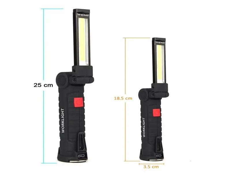 Cob lambası LED Işık Çalışma Işığı Mıknatıs Taşınabilir El Feneri Açık Kamp Çalışma Torçu USB Şarj Edilebilir Yerleşik Bataryalı1485118