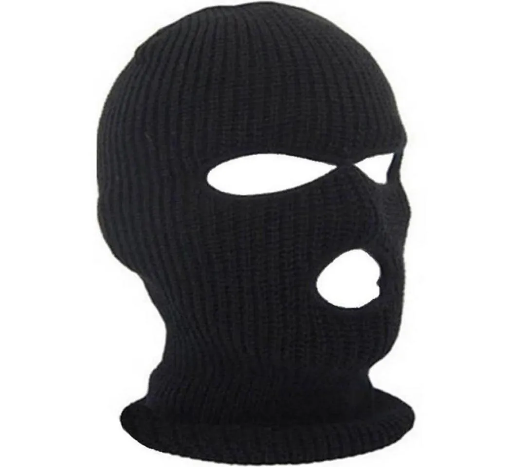 Maschera di copertura integrale Tre Passamontagna a 3 fori Cappello lavorato a maglia Inverno Stretch Maschera da neve Cappello a cuffia Nuovo Maschere per il viso calde nere8433623