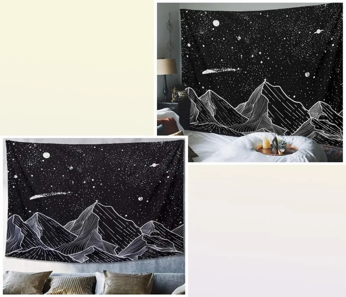 Tapissries Sun Moon Black Tapestry Wall Hanging Ancient Mountain Witchcraft Hippie Carpets3581222