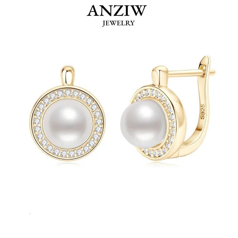 Anziw French Vintage Hoops 7mm Freshwater Pearl Earrings Silver 925 Sterling Earring Wedding Jewelry for Women Gifts 231225